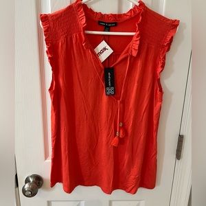 Cable and Gauge size L, bright coral sleeveless top with tassels.  New with tags